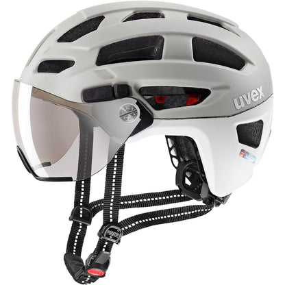 292172 - VIZOR UVEX FINALE - helmetë e sigurt qyteti për burra dhe gra - filtri kategoria 1 - përfshirë dritën LED - mat i bardhë rëre - 52-57 cm
