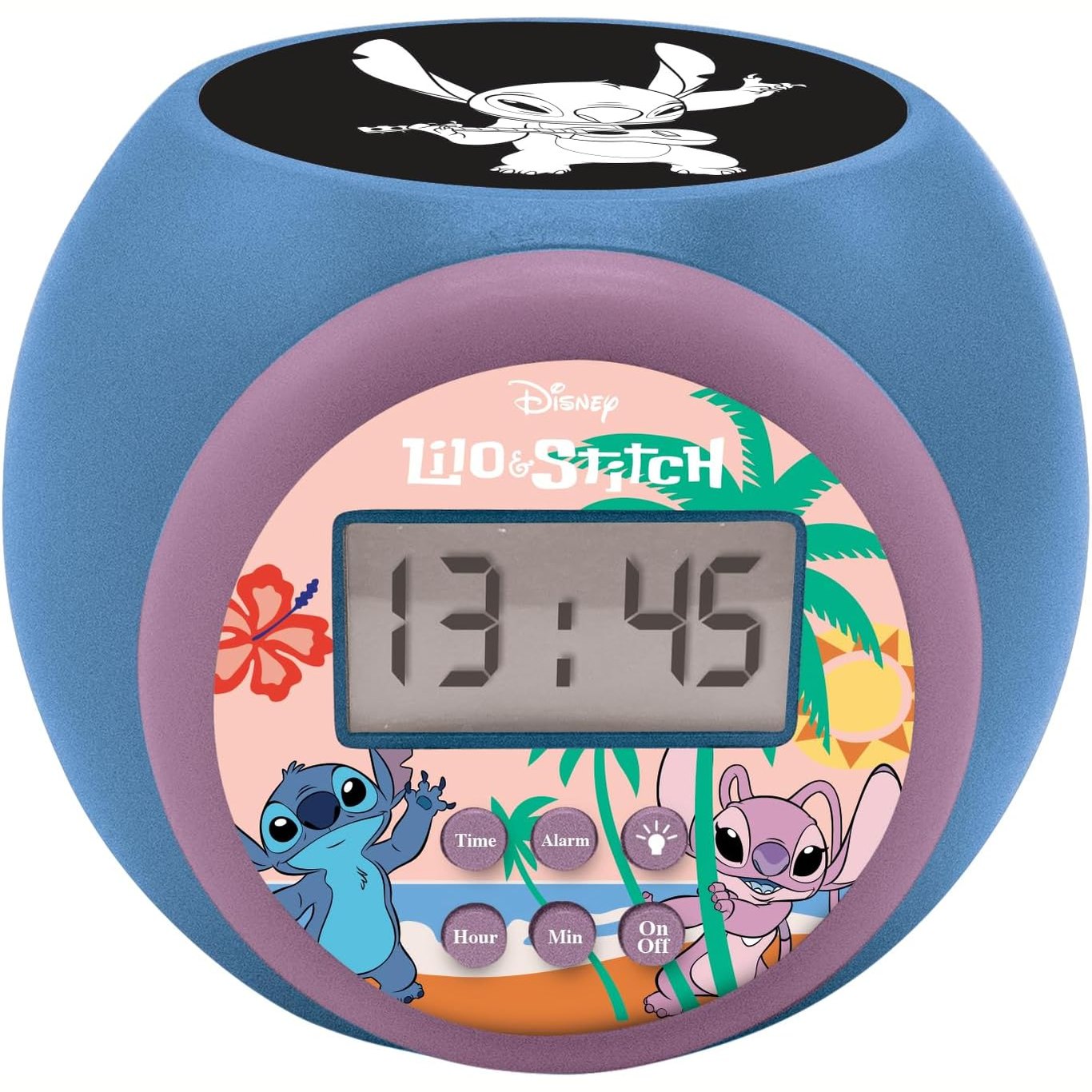 187539 - LEXIBOOK Orë Alarmi me Projektor dhe Funksion Shtyrjeje, Model Disney Stitch, me Dritë Nate dhe Kohëmatës, Ekran LCD, Punon me Bateri, Blu, RL977D