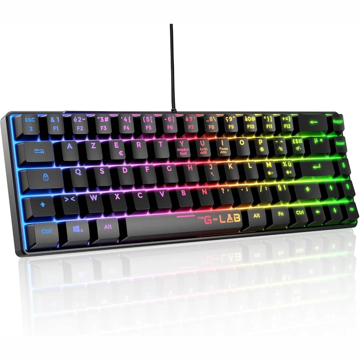 309010 - G-LAB Tastiera Keyz Hydrogen për Lojëra 60%, AZERTY gjysmë-mekanike me tela, ndriçim shumëngjyrësh i sfondit, format kompakt TKL - PC/PS4/PS5 - e re, e zezë