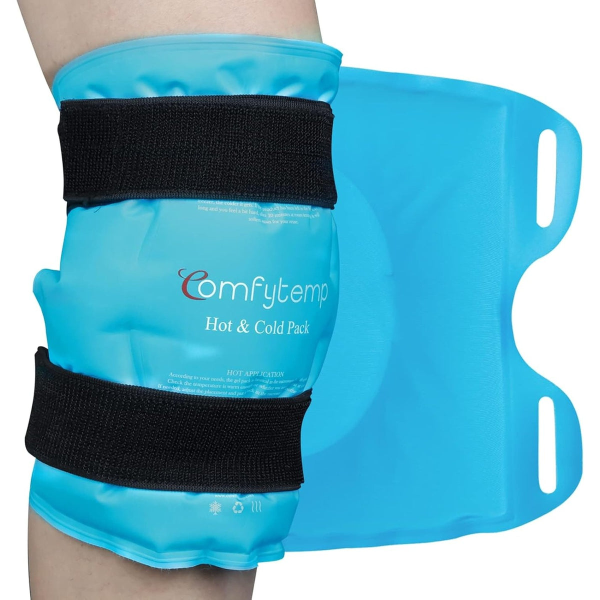 303709 - MËNGË FTOHËSE për gju Comfytemp me ngjitës Velcro, Fashë ftohëse xheli e madhe 27x35cm për dhimbje gjuri, kompresë akulli me kompresë të nxehtë/të ftohtë për kirurgji zëvendësuese të gjurit/artrit/mavijosje/ënjtje