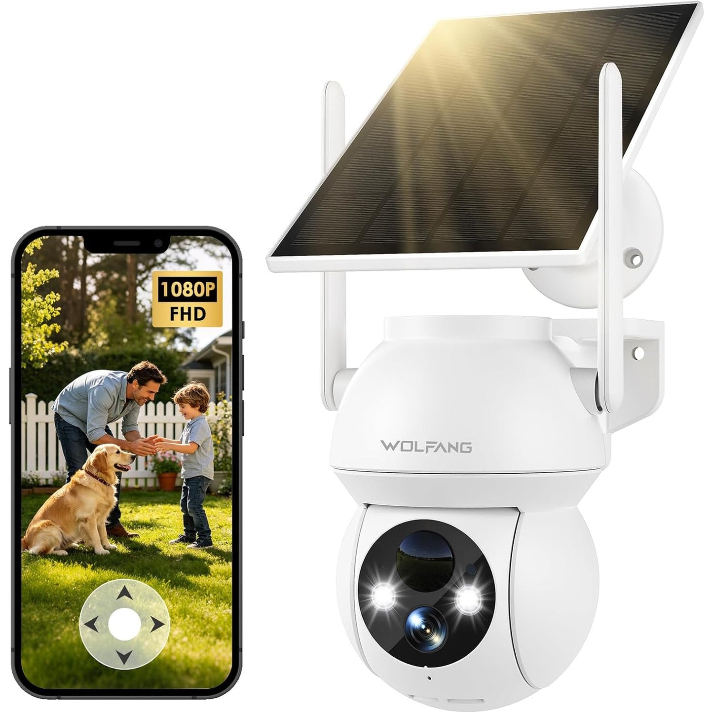 288552 - WOLFANG Kamera Sigurie Diellore 1080p PTZ WiFi 360°, Zbulim Lëvizjeje PIR, IP65, Funksionon me Alexa dhe Google