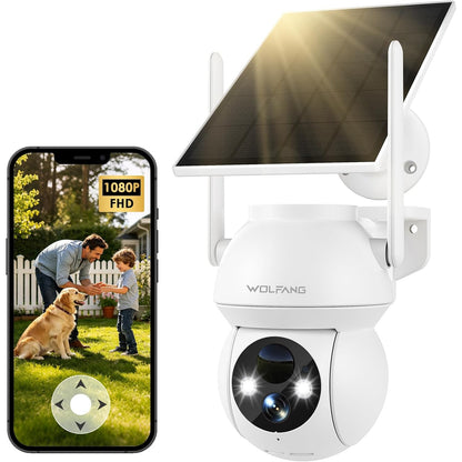 288552 - WOLFANG Kamera Sigurie Diellore 1080p PTZ WiFi 360°, Zbulim Lëvizjeje PIR, IP65, Funksionon me Alexa dhe Google