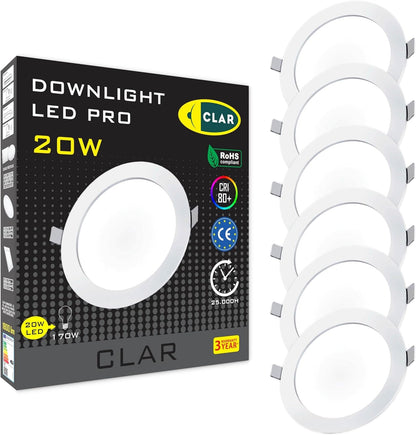 227372 - CLAR Pako me 6 Drita Reflektuese LED të Rrumbullakëta, 230V, Ndriçuese Paneli Tavani 20W