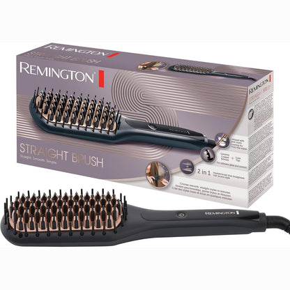 289780 - REMINGTON Furçë Drejtuese 2-në-1, Drejtuese dhe furçë flokësh, Qime të veshura me qeramikë, Antistatike, Ekran dixhital, 150-230°C, CB7400, e zezë