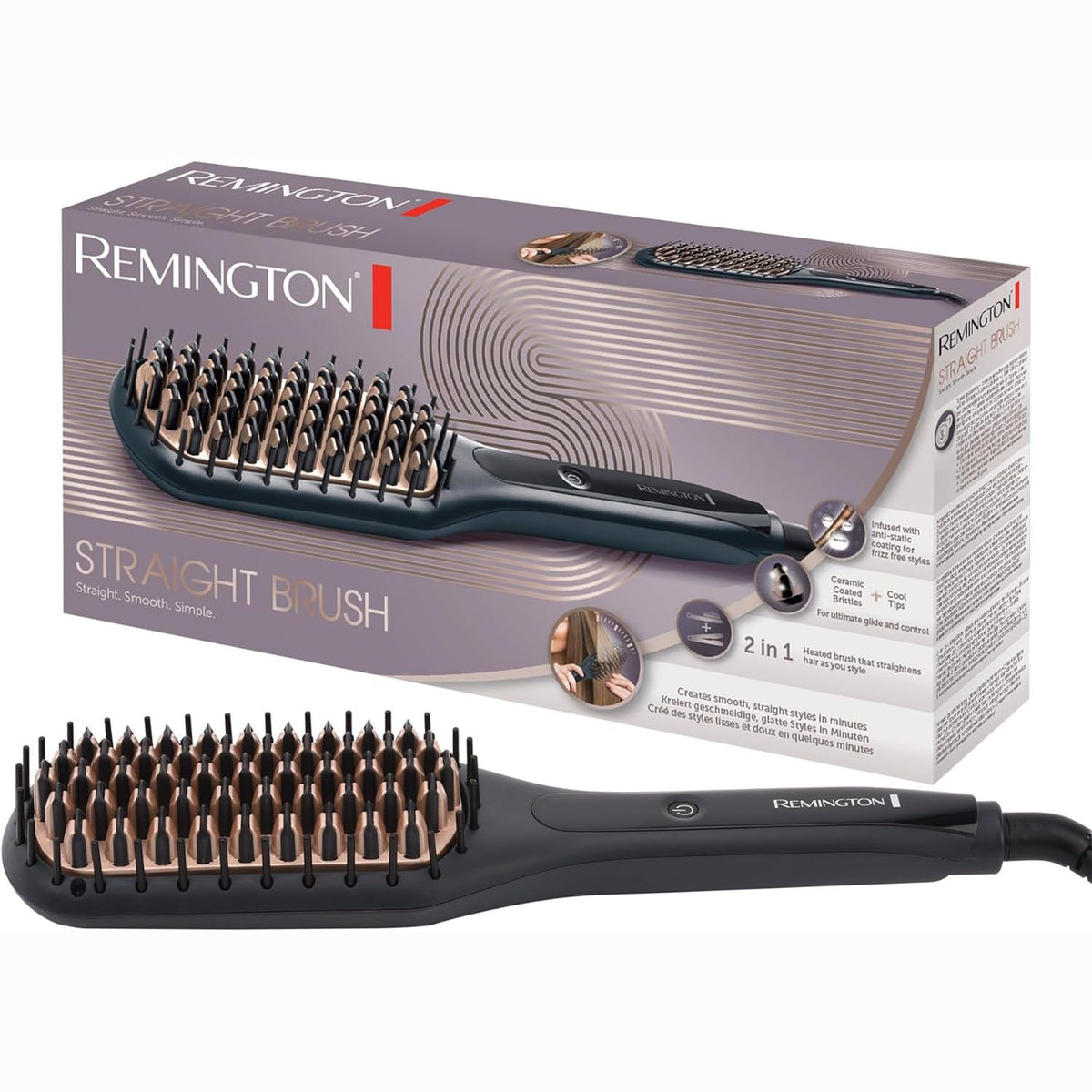 306055 - REMINGTON Furçë Drejtuese 2-në-1 CB7400, furçë flokësh me qime të veshura me qeramikë, ekran dixhital, temperatura 150-230°C, ngjyrë e zezë.