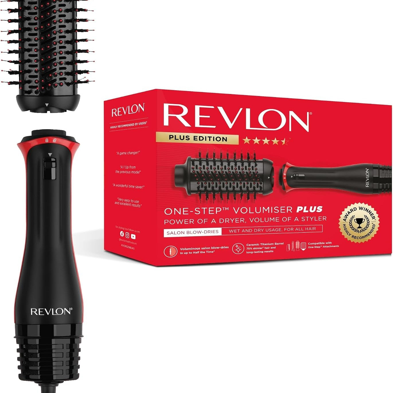 276498 - REVLON RVDR5298E 1-Step Volumizer Plus, kokë e shkëputshme, fuçi qeramike me titan, furça stilimi me kunja karboni të aktivizuar, teknologji jonike me turmalinë, ngjyra e zezë