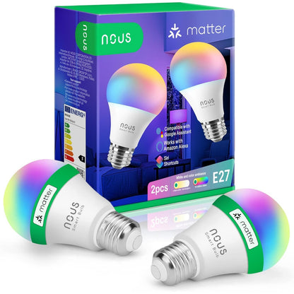 223576 - NOUS Llambë WiFi inteligjente P3 RGB E27 - E pajtueshme me Matter, Alexa, Asistentin në Shtëpi dhe Apple HomeKit, Llambë LED që ndryshon ngjyrë, WiFi 2.4 GHz