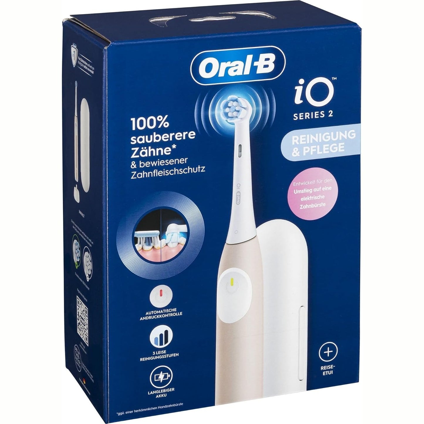 315572 - ORAL-B Furçë dhëmbësh elektrike iO Seria 2, përfshin 1 kokë furçe, çantë udhëtimi, 3 mënyra pastrimi, dizajnuar nga Braun, Rozë