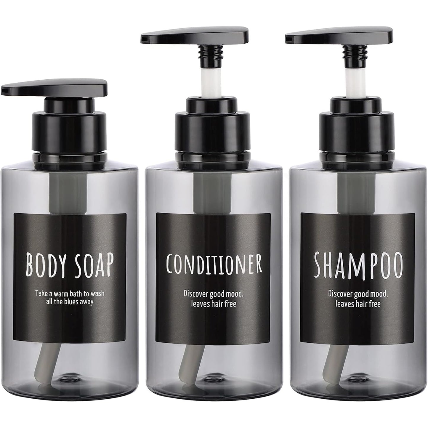 185893 - SEGBEAUTY Shishe Plastike Bosh 300 ml me Pompë Dozuese, Seti prej 3 copë, Shishe të Rimbushshme për Shampo, Sapun Trupi, Balsam Flokësh, Përdorim në Dush ose Banjo Hoteli, Ngjyra Gri
