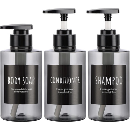 185893 - SEGBEAUTY Shishe Plastike Bosh 300 ml me Pompë Dozuese, Seti prej 3 copë, Shishe të Rimbushshme për Shampo, Sapun Trupi, Balsam Flokësh, Përdorim në Dush ose Banjo Hoteli, Ngjyra Gri