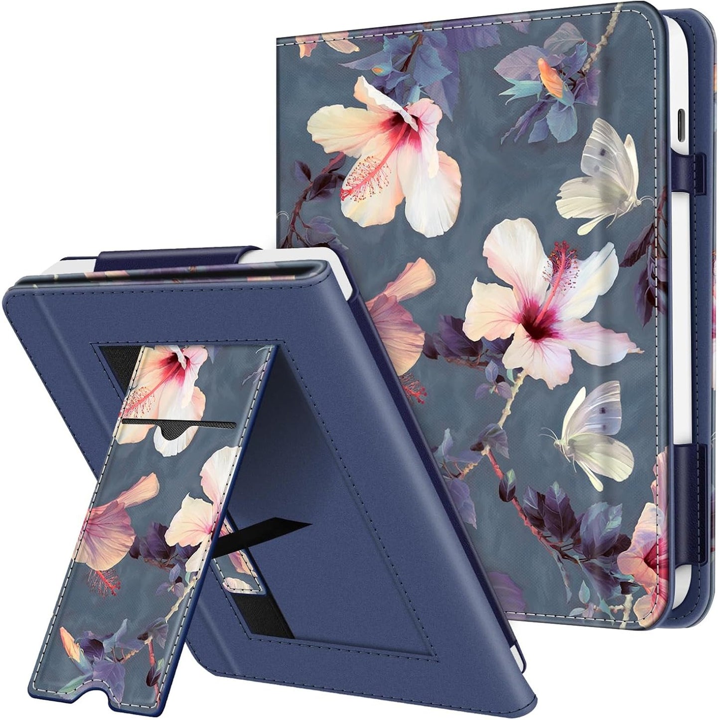 269183 - FINTIE Kutia për Kobo Libra Colour 2024 / Kobo Libra 2 2021 7" (Modeli: N428 / N418), Mbulesë me mbështetëse, Lule Hibiscus