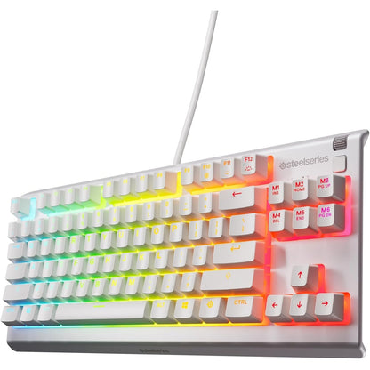 273079 - STEELSERIES Tastierë lojërash Apex 3 TKL e bardhë RGB – Faktor forme kompakt pa dhjetë çelësa – Ndriçim RGB me 8 zona – Rezistent ndaj ujit dhe pluhurit – Çelësa lojërash shumë të qetë – Paraqitje gjermane QWERTZ