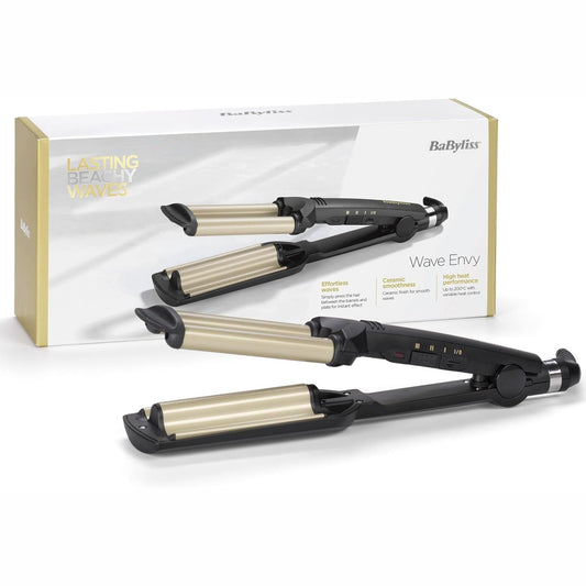 271203 - BaByliss Triferro Easy Waves, Valë Plazhi, Titan Qeramik, 3 Temperatura, Rezistente ndaj Termo-rezistente, Ngjyrë e Artë dhe e Zezë, C260E