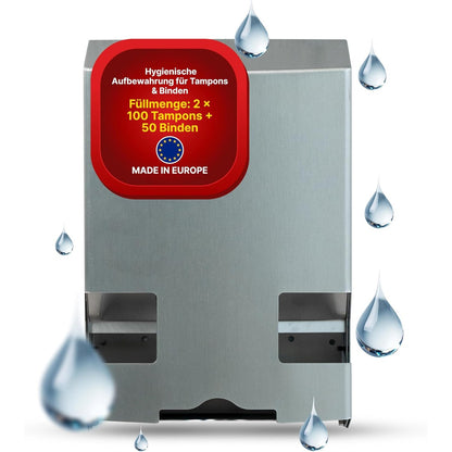 292126 - HYGIENE365® Dispenser Tamponi dhe Pecetash Sanitare Duo & Trio, ruajtje perfekte për zyra, restorante dhe tualete, elegant dhe higjienik, prodhuar në Evropë, çelik inox Trio