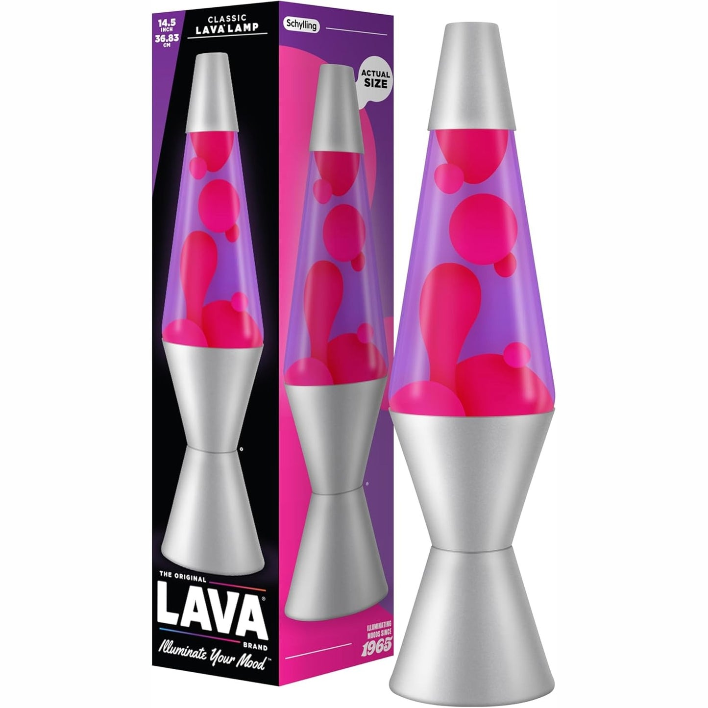 260991 - LAVA® - Llambë Lave 2323, dyllë e verdhë, lëng vjollcë, bazë dhe kapak i zi, llambë lëvizëse origjinale 14.5 inç