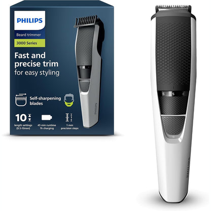 317337 - PHILIPS Makinë prerëse për mjekër Seria 3000, Teknologji Ngritjeje dhe Shkurtimi, Tehe të rrumbullakosura, 10 gjatësi të rregullueshme, Krehër Udhëzues, 100% i papërshkueshëm nga uji, Tregues baterie, Modeli BT3206/14