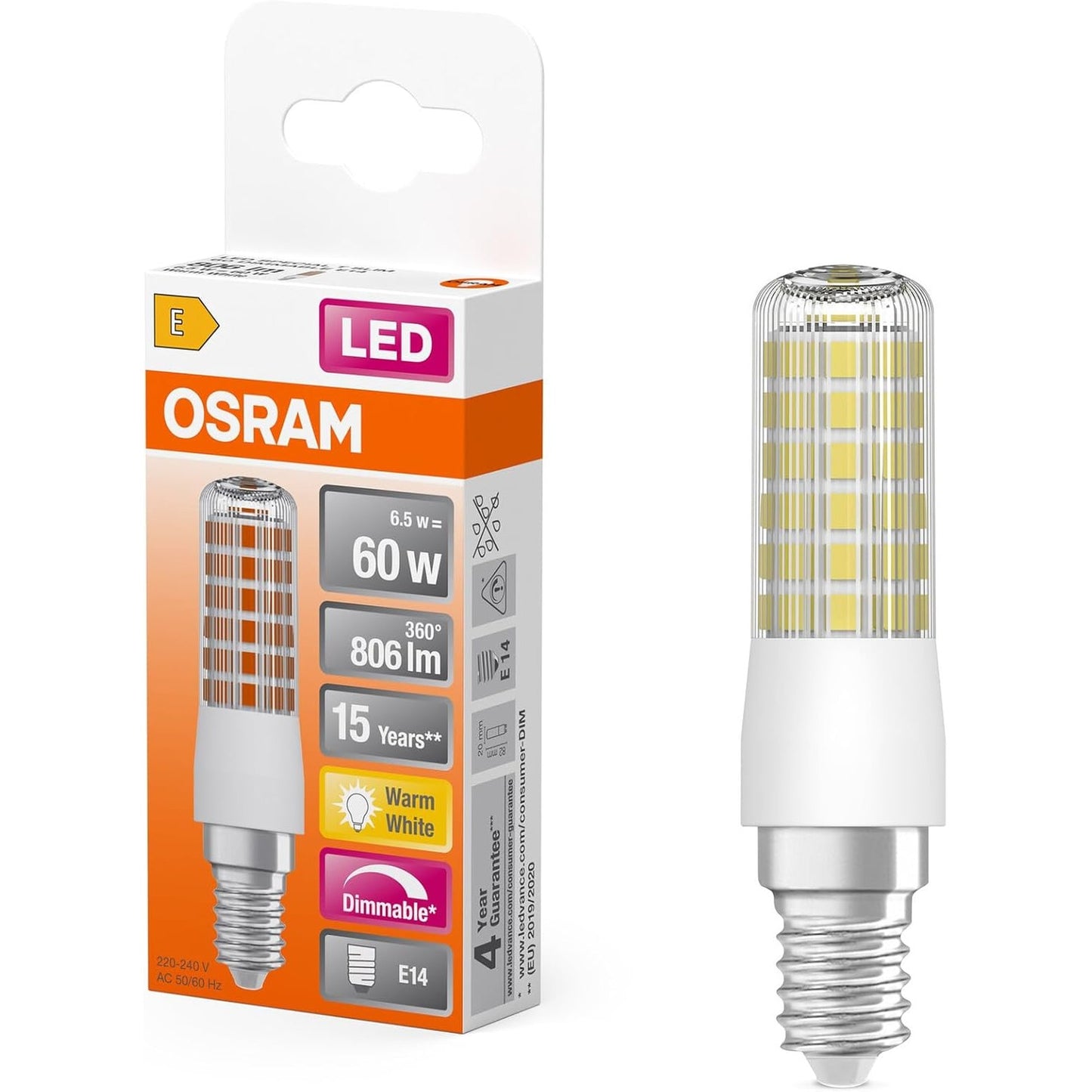 206228 - OSRAM Llambë LED Superstar Special T SLIM, me Errësim, Bazë E14, Ngjyrë Bardhë e Ngrohtë (2700K), Zëvendësuese për Llambë Inkandeshente 60W, Pako me 1 Copë