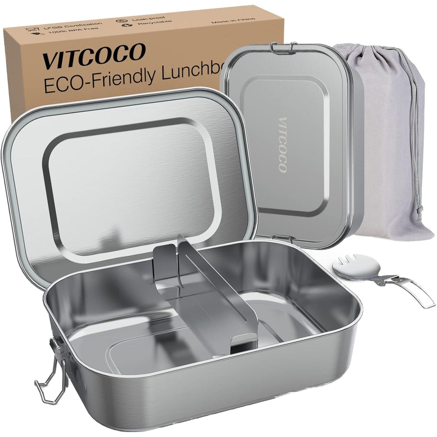 219886 - VITCOCO Kutia e Drekës Bento 1400ml, çelik inox, i papërshkueshëm nga likuidimi, pa BPA, për fëmijë
