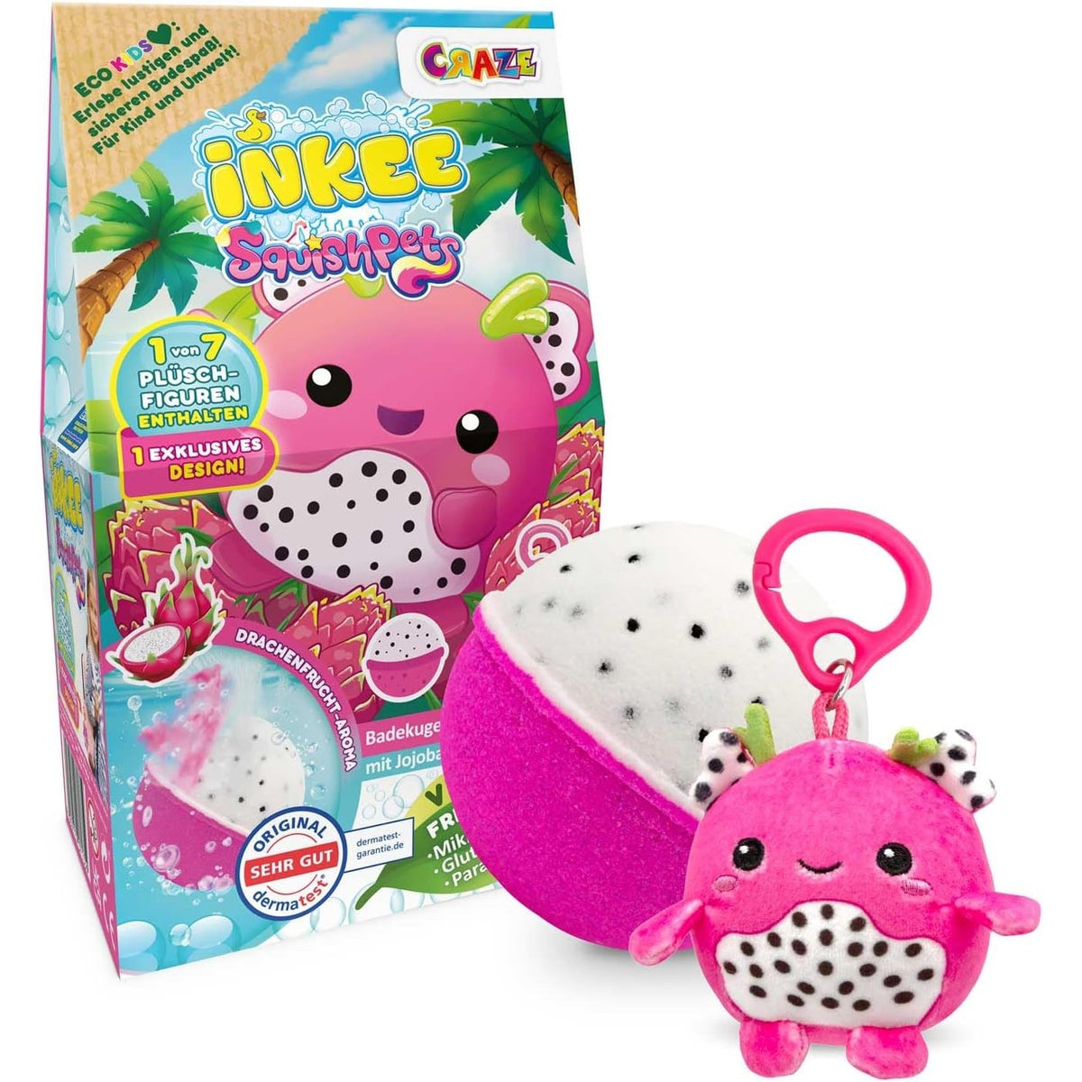306944 - INKEE Bombë Banjo për Fëmijë XXL 200g me Aromë Fruti Dragoi dhe Varëse Pelushi me Squishpet