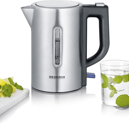 293680 - SEVERIN Çajnik udhëtimi pa BPA, 1100W, kapacitet 0.5L, çajnik elektrik me 2 gota dhe 2 lugë, çelik inox/i zi, WK 3647
