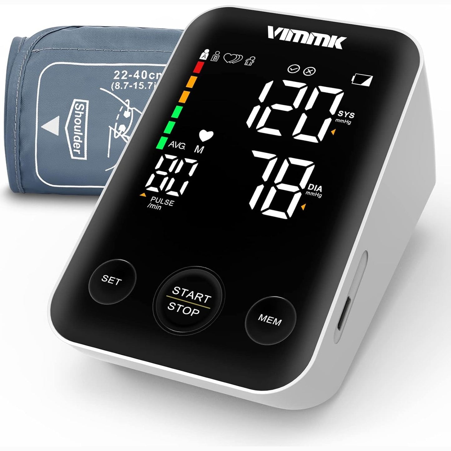 275242 - VIMMK Monitor dixhital i presionit të gjakut për krahun e sipërm me ekran LED, zbulim të aritmisë, matje të pulsit, 2 x 120 cilësime memorieje, madhësia e manshetës 22-40 cm