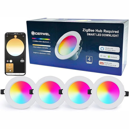 175087 - LED ZIGBEE RGBCCT - Dritë e errësueshme Smart RGBWW, e pajtueshme me Hub Bridge Echo Plus dhe Alexa, Kontroll i zërit & aplikacionit, Spektër i ngrohtësisë (3000K-6000K), Dritë poshtë për ndriçim ambienti në tavan (Set i 4)