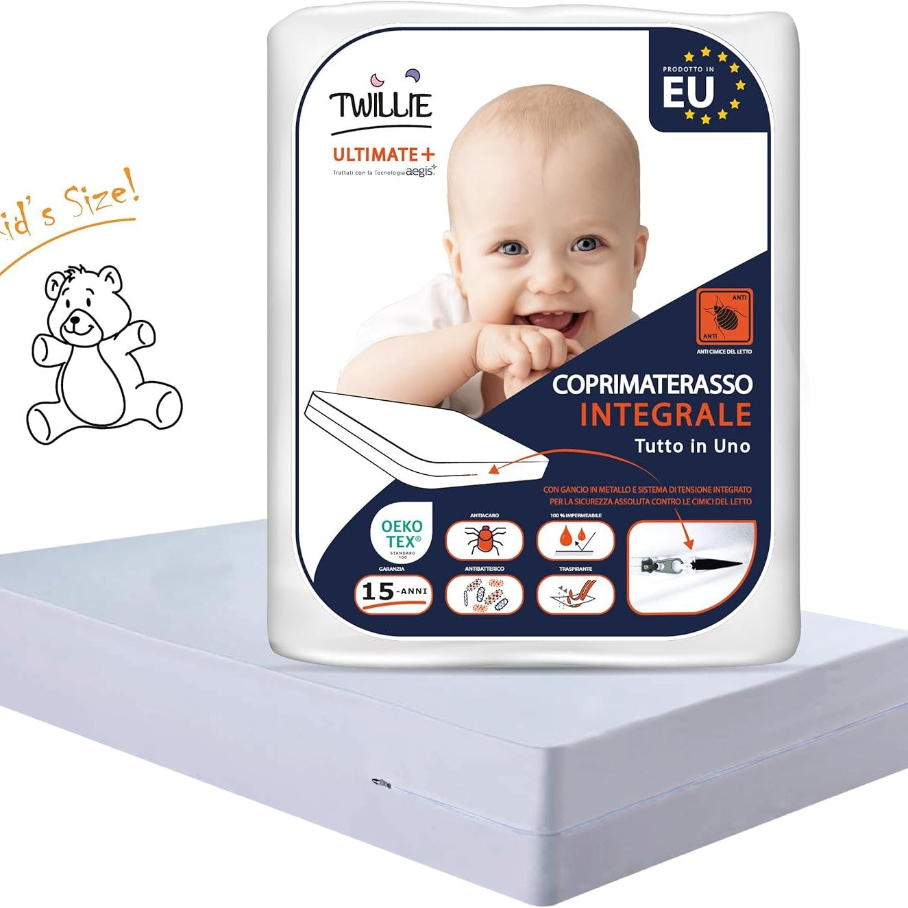 222740 - TWILLIE – Mbulesë e plotë dysheku 70x140x15 cm e papërshkueshme nga uji, Cilësi superiore, Rezistent ndaj insekteve, Oeko-TEX® me trajtim AEGIS®