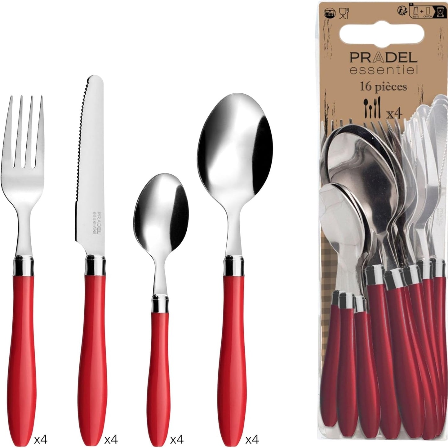 262543 - AMEFA - Set takëmesh REGLISSE - Takëm tavoline për 4 persona - Doreza plastike të rrumbullakëta - Çelik inox - 16 copë
