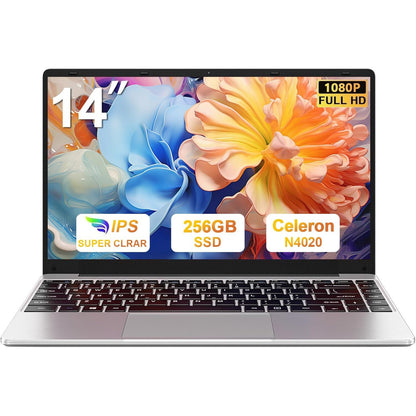 295308 - BVATE Laptop 14 inç, Windows 11, 256 GB ROM, Celeron N4020, 2.4G + 5G WiFi deri në 2.8 GHz, Mbështet Zgjerimin me SSD 1TB, 4.2 USB, HDMI, Tastierë Membranore Italiane, Maus Pa Tel - Argjend - C