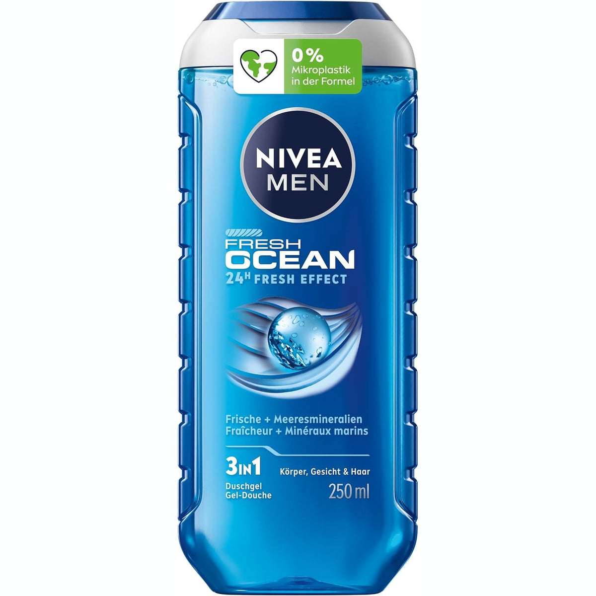 302651 - NIVEA MEN Xhel Dushi Fresh Ocean, 250 ml, xhel dushi rigjallërues me aromë detare për trup, fytyrë dhe flokë