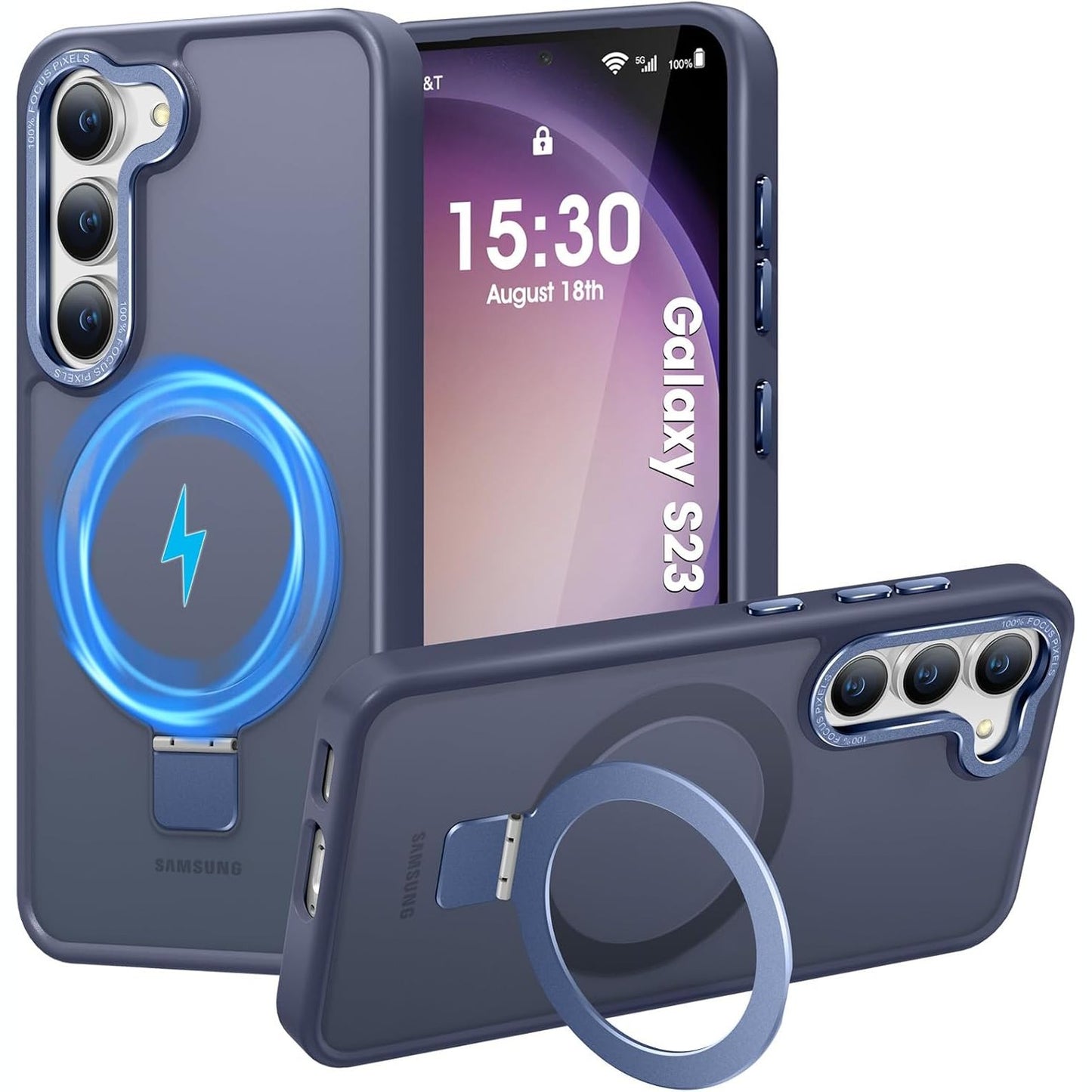276942 - HUWAIIH Mbrojtëse për Samsung Galaxy S23, Mbajtëse unaze magnetike e padukshme, mbrojtje ushtarake, mbrojtëse nga goditjet, Ngjyrë Blu marine