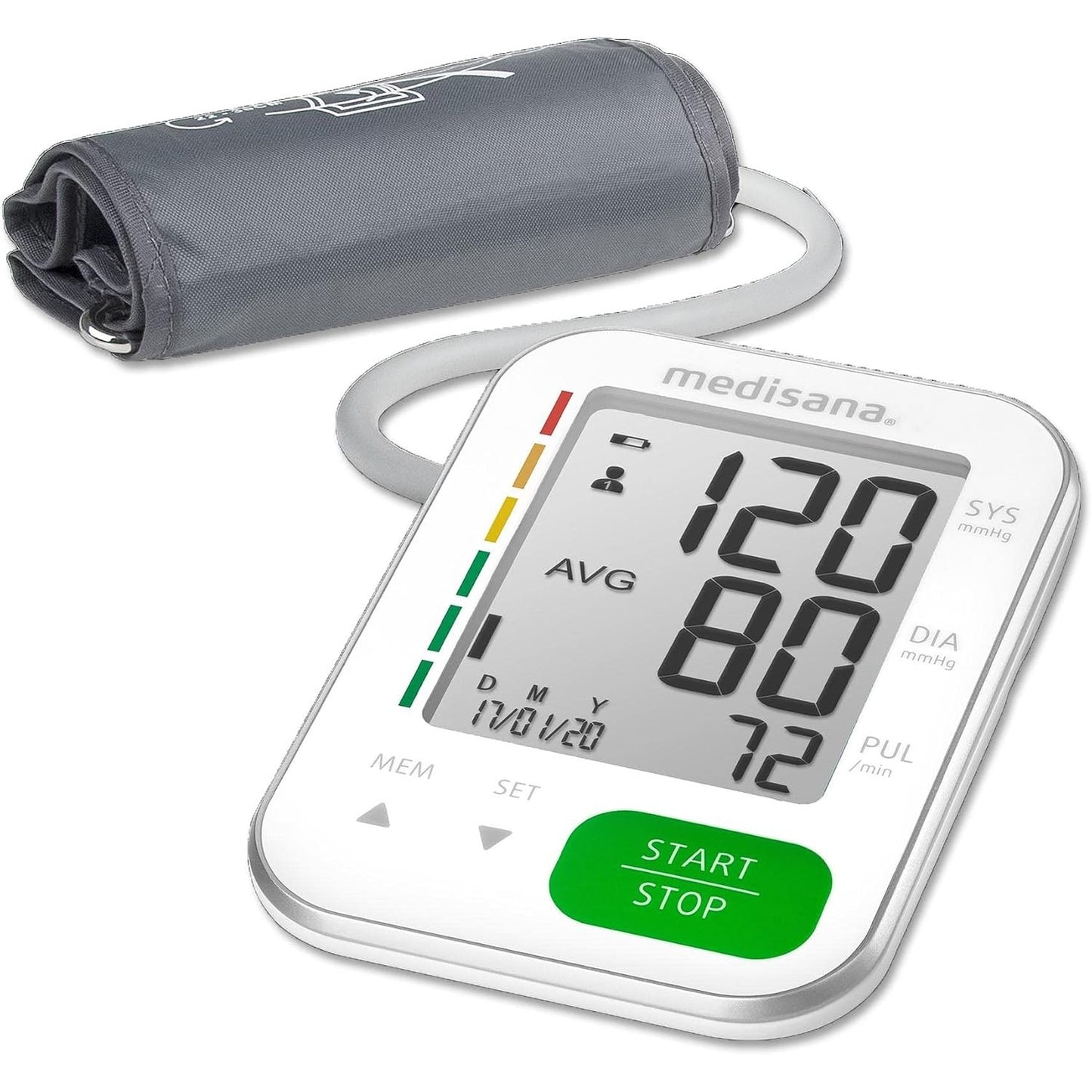 322295 - MEDISANA Monitor tensioni gjaku BU 570 për lidhjen e krahut të sipërm, monitor tensioni gjaku dhe pulsi me funksion memorieje dhe aplikacion Bluetooth, shkallë semafori, manshetë tensioni gjaku me tregues të rrahjeve