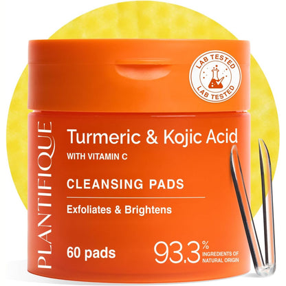 317889 - PLANTIFIQUE Disqe pastruese me shafran Indie dhe acid kojik, 60 disqe eksfoliuese për fytyrën, Kit për kujdesin e lëkurës