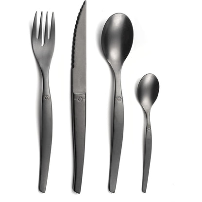 204731 - LOU LAGUIOLE - Set Takëmesh 16-Pjesësh për 4 Persona - Jet - Çelik Inox 18/0, Përfundim Mat PVD - i Zi