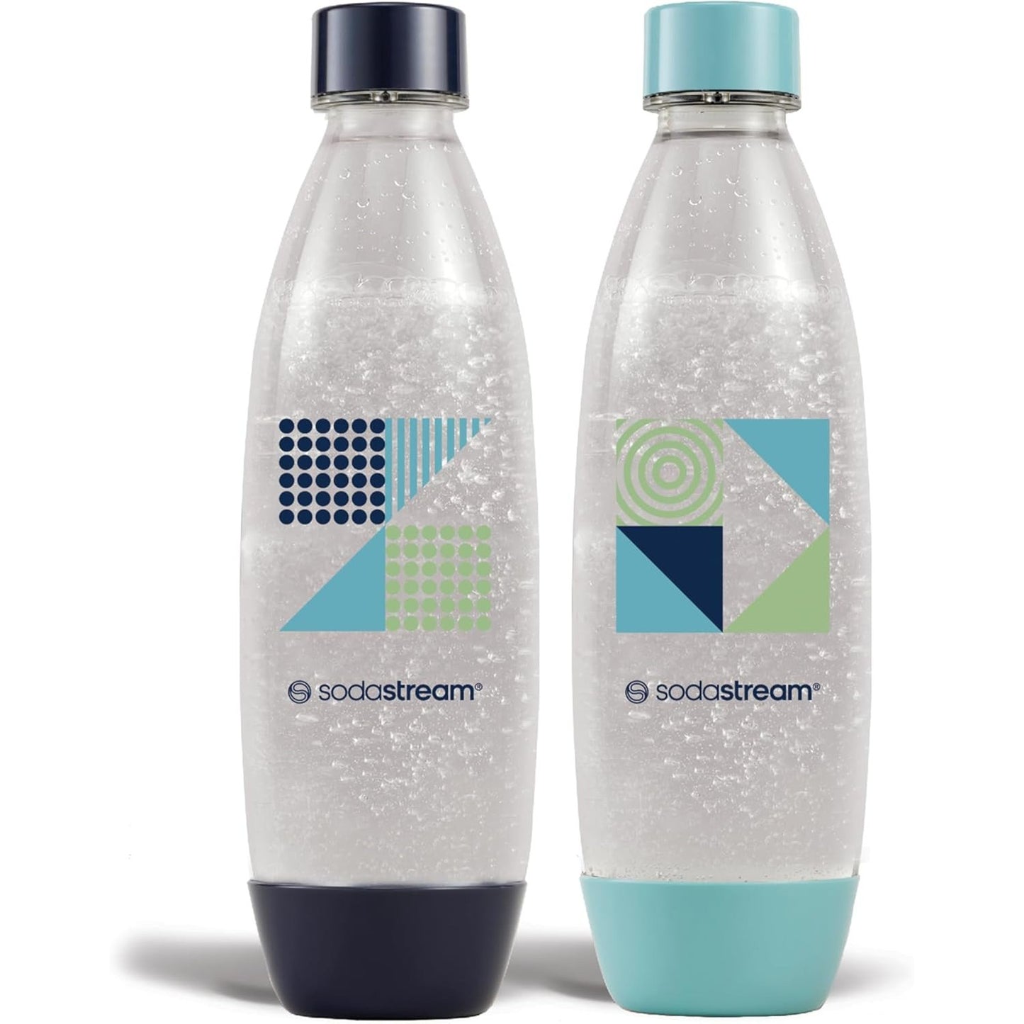 222237 - SodaStream Pako me 2 shishe 1L për ujë të gazuar dhe pije freskuese, Teknologjia Snap & Lock, Pa BPA, Detaje blu të errët dhe cian