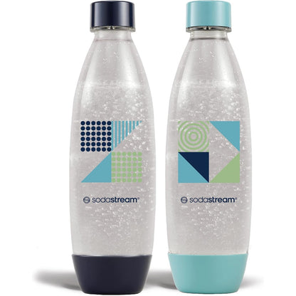 222237 - SodaStream Pako me 2 shishe 1L për ujë të gazuar dhe pije freskuese, Teknologjia Snap & Lock, Pa BPA, Detaje blu të errët dhe cian