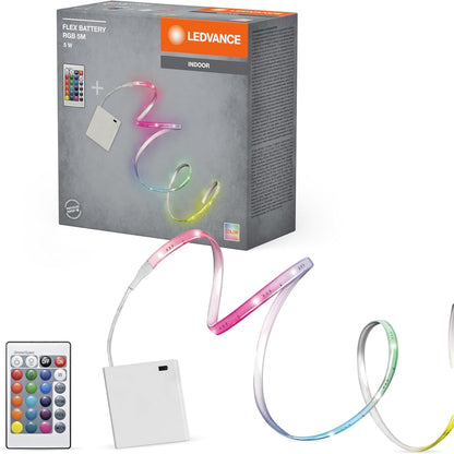 222862 - LEDVANCE FLEX Shirit Ndriçues LED me Funksionim me Bateri, 5W, Kontroll Ngjyrash RGB, Gjatësi 5m, i Errësueshëm, Fleksibël dhe i Përcaktueshëm për Aplikime të Brendshme