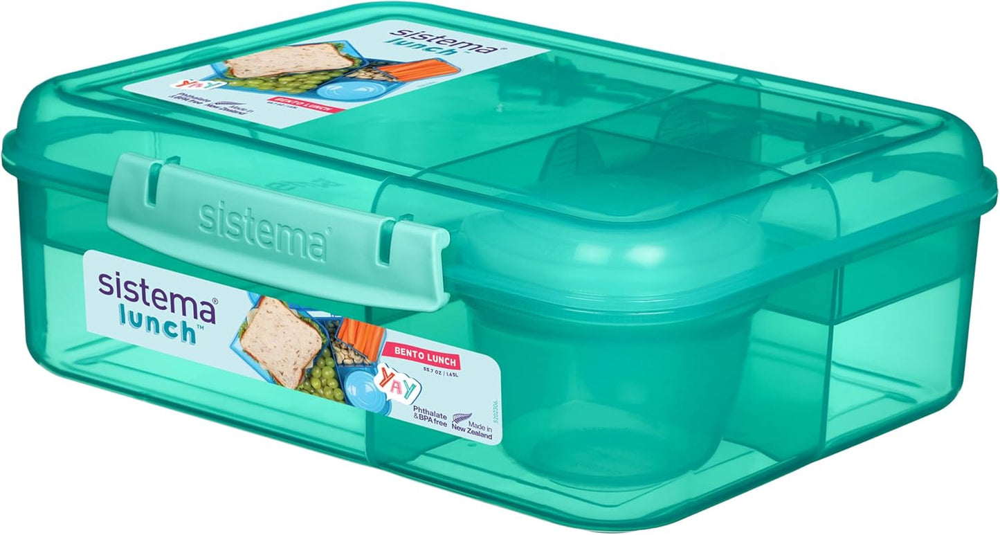 262771 - SISTEMA Enë për ruajtje dreke Bento Box, 1.65 L, me ndarje dhe enë për kos/fruta që nuk rrjedh, pa BPA