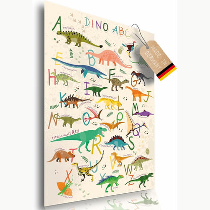 294618 - LINEO® Poster Mësimi i ABC-së së Dinosaurit, 42 x 62 cm, printim artistik për fëmijë