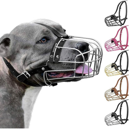 214678 - BRONZEDOG Surrat metalik për qen Amstaff, shportë teli, rripa lëkure të rregullueshëm për qen të mëdhenj