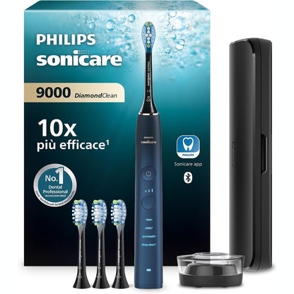 315076 - Furçë dhëmbësh elektrike Sonicare DiamondClean Seria 9000, Modeli HX9911/89, 4 koka furçe C3 Premium Plaque Defense, ngjyrë Aquamarine