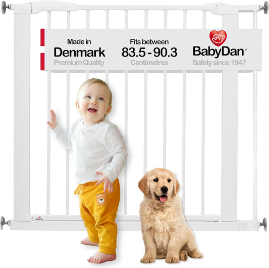 217213 - BABYDAN Perfect Close, Portë Shkallësh pa Shpim, 77.3-90.3 cm, Portë për Foshnje/Siguri, e Bardhë, Prodhuar në Danimarkë