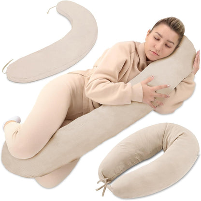 213490 - TOTSY BABY Jastëk shtatzënie 190 cm, jastëk për gjumë anësor me mbulesë muslini Oeko-Tex
