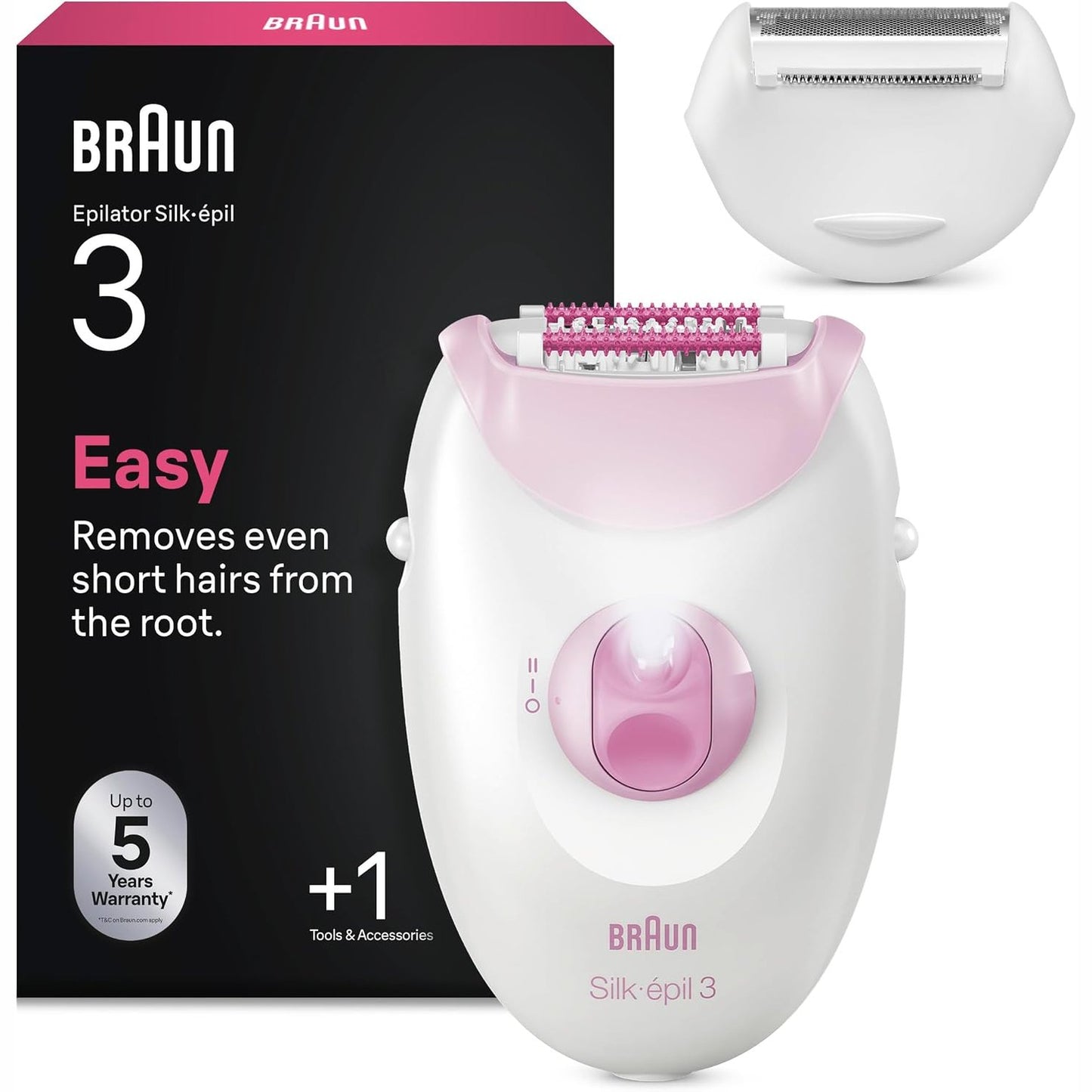 271253 - BRAUN Depilator elektrik Silk-Épil 3, model 3-031, me kabllo, lëkurë e lëmuar për javë të tëra, me kokë rroje dhe kapak prerës, rozë