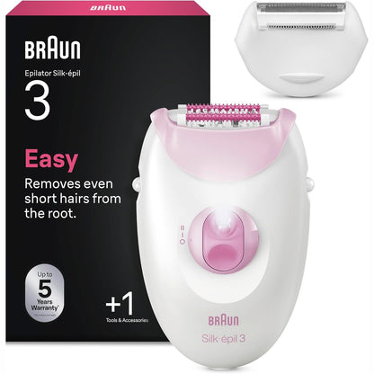 271253 - BRAUN Depilator elektrik Silk-Épil 3, model 3-031, me kabllo, lëkurë e lëmuar për javë të tëra, me kokë rroje dhe kapak prerës, rozë