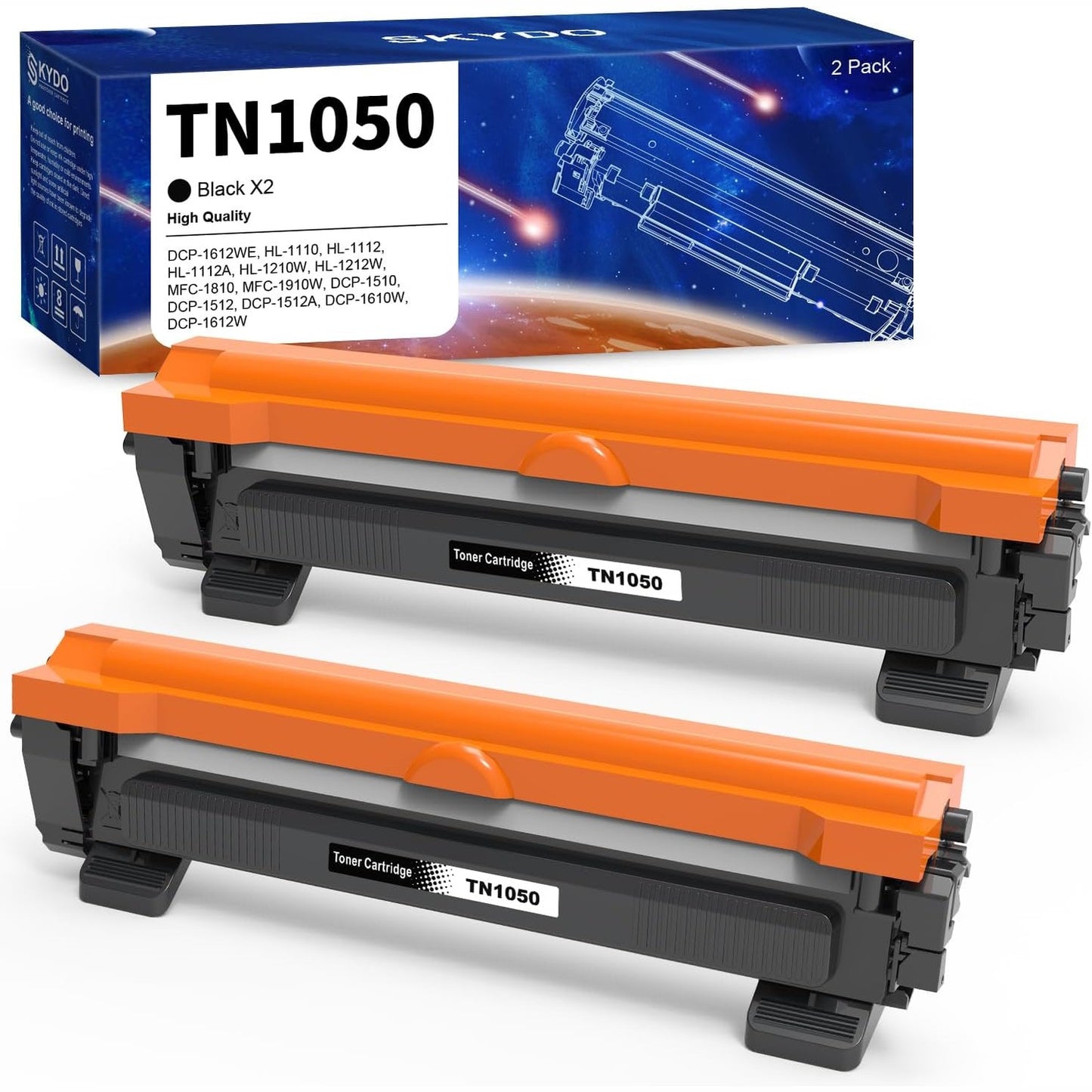 274108 - Toner TN1050 i pajtueshëm me Brother TN-1050 TN1050 për DCP-1510 DCP-1610W DCP-1612W DCP-1512 MFC-1910W MFC-1810 HL-1110 HL-1212W HL-1210W HL-1112 (i zi, pako me 2 copë)