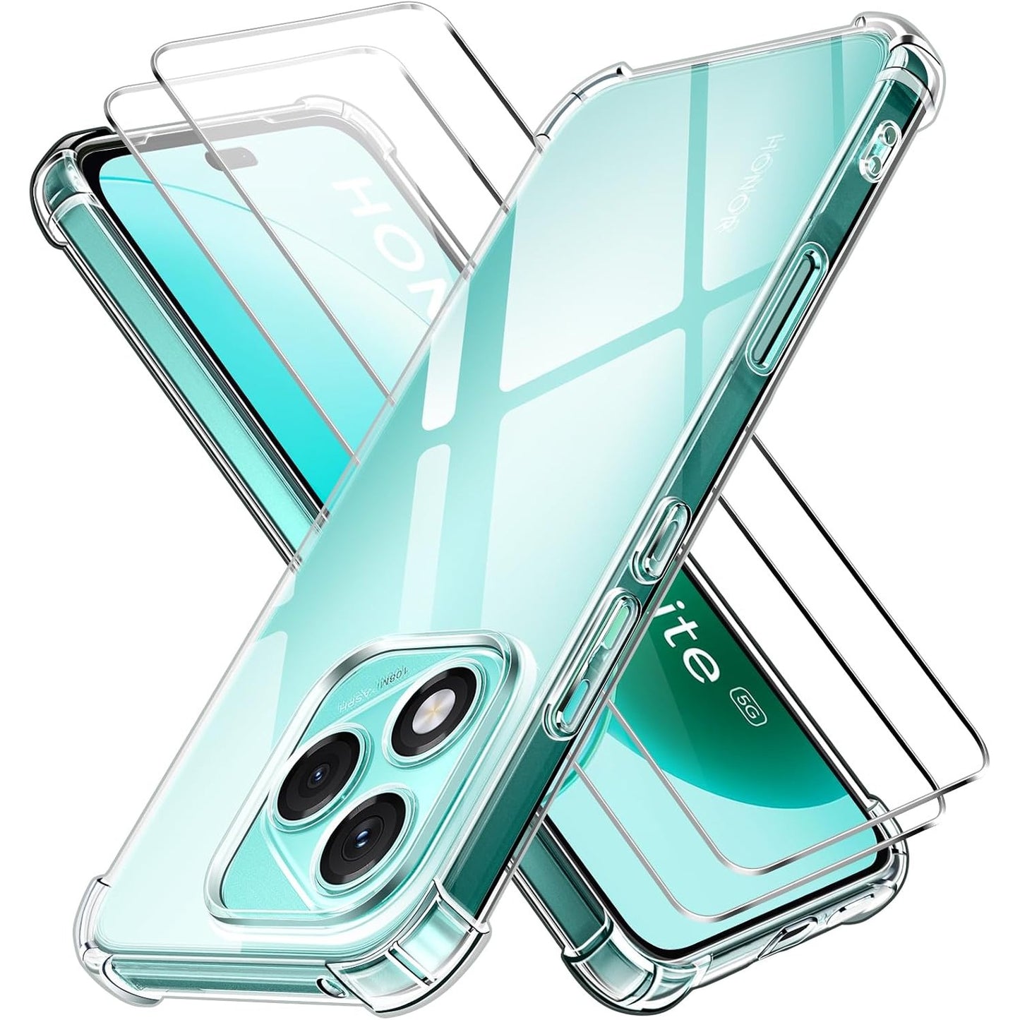 269560 - ivoler Mbrojtëse ekrani 3 në 1 për Honor 400 Lite 5G, me 2 mbrojtëse ekrani prej qelqi të temperuar, mbulesë transparente mbrojtëse kundër goditjeve, mbulesë silikoni e butë TPU