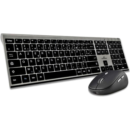 319804 - BLUEELEMENT Pako Tastiere dhe Mausi Pa Tel Grapheme - Pa Tel me Smart Dongle - Klikime të Heshtura - Dizajn Ultra i Hollë - Ergonomik - I Rikarikueshëm - AZERTY FR (E Zezë)