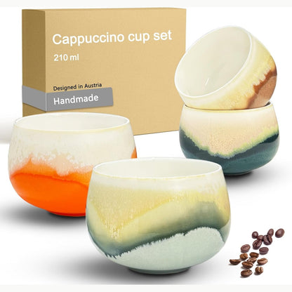 255320 - ONDACORE Set filxhanësh për kapuçino me 3 x 210ml, porcelani i bardhë, filxhanë kafeje shumëngjyrësh