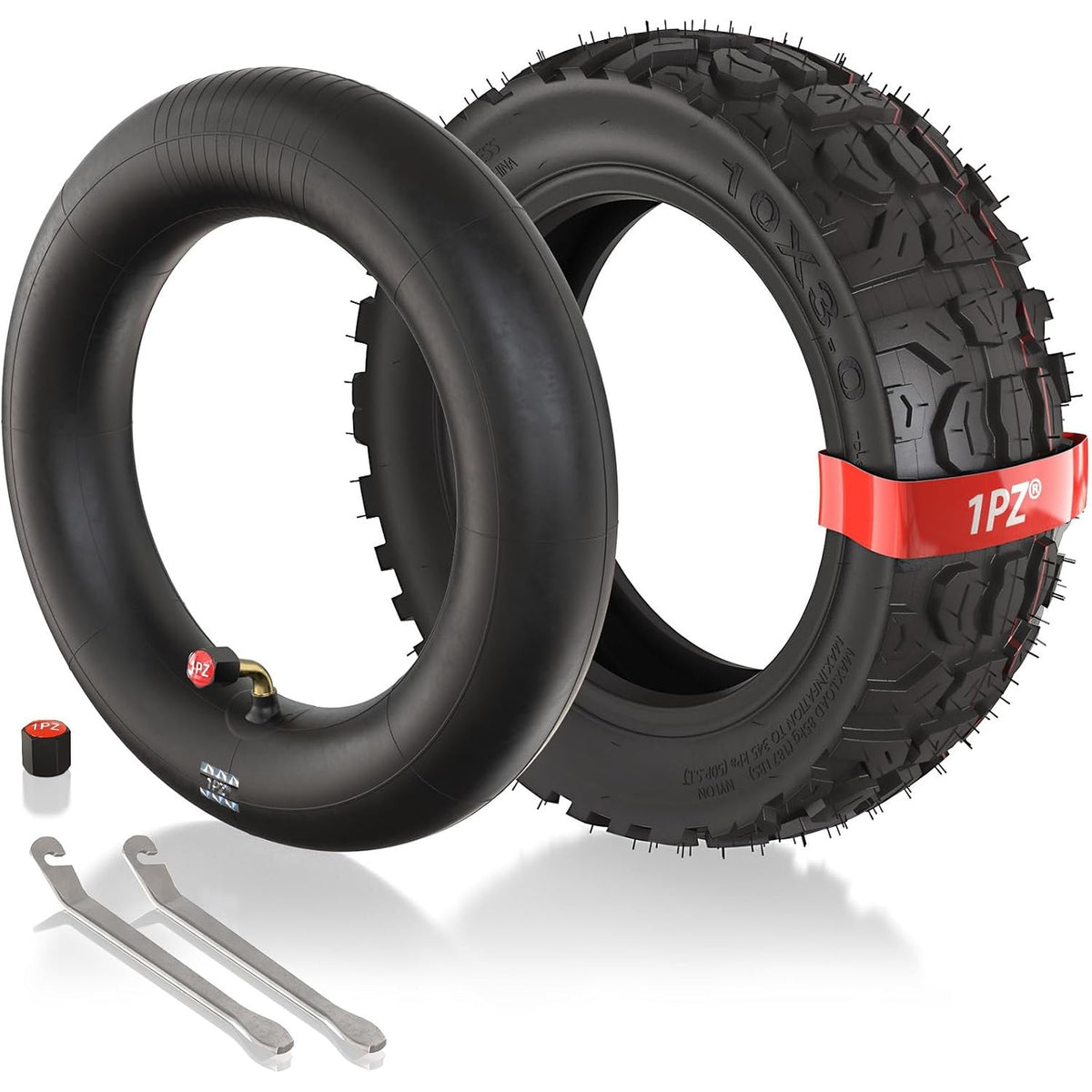 288905 - 1PZ Kit Gome dhe Tubi të Brendshëm F3T-X3W 10x3.0 për Skuter Elektrik - 10 Inç - Përdorim në Qytet dhe Jashtë Rrugës - I pajtueshëm me Kugoo M4 Pro - 1 Gomë + 1 Tub i Brendshëm + 2 Leva Gome
